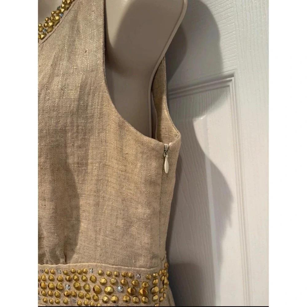 Kate Spade New York Gold Metallic Linen Studded Sheath Dress NJMU1225 Womens 4